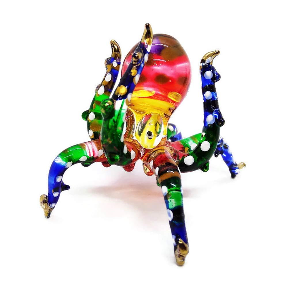 WitnyStore 2¼" White Dot Rainbow Octopus Artistic Blown Glass Figurine Premium Hand-Blown Statue Tabletop Decoration Unique Collectible for Adult