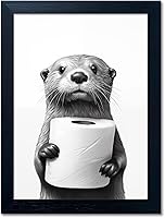 Funny Raccoon Toilet Paper Framed Canvas Wall Art - Black & White Bathroom Decor, 8x10 Inch Print by Melpa Art