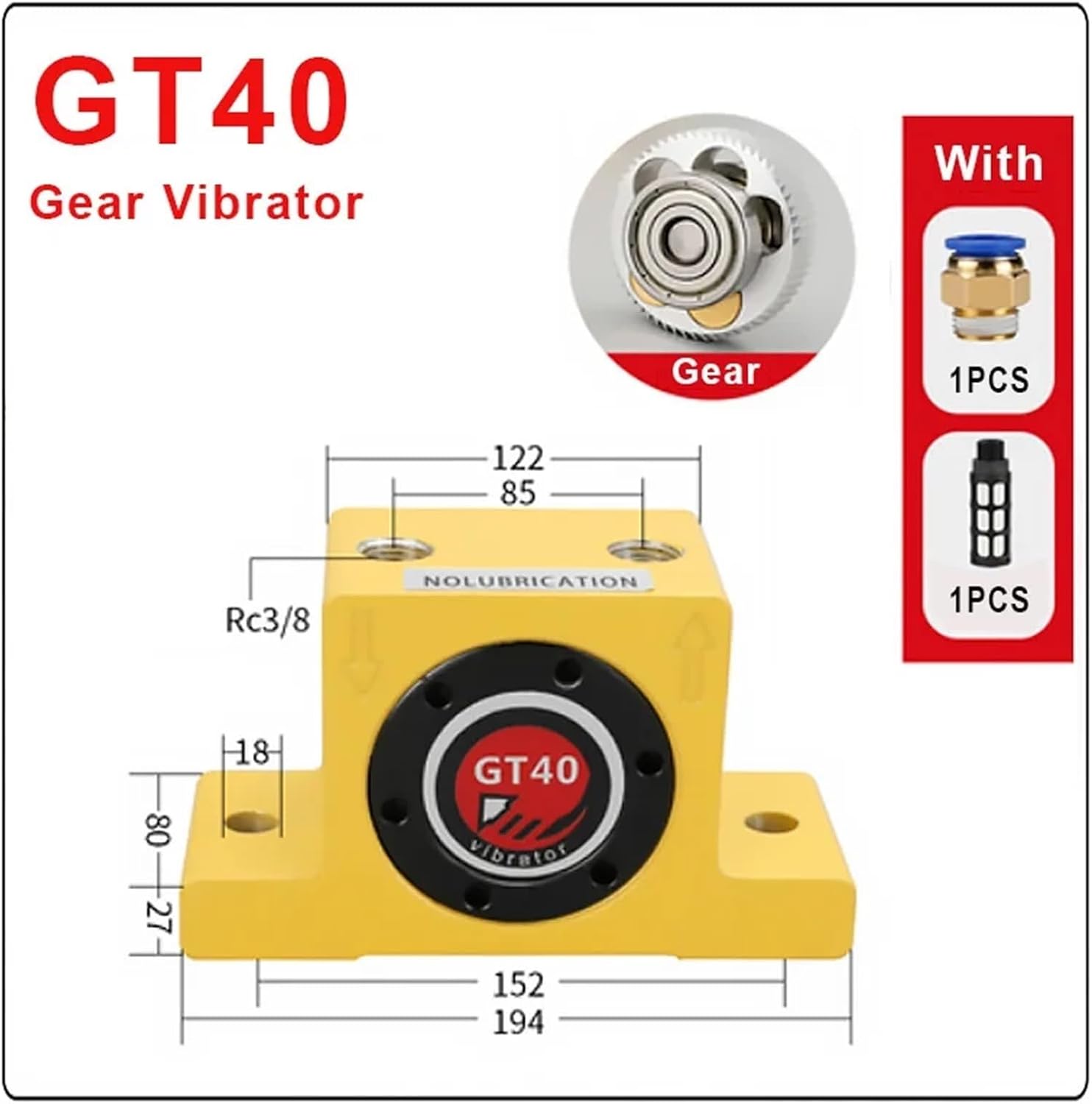 GT40 GT48 Pneumatic Vibrator Gear Vibrator Oscillators Industry Hammer Blanking Parts 1Pcs(GT40)