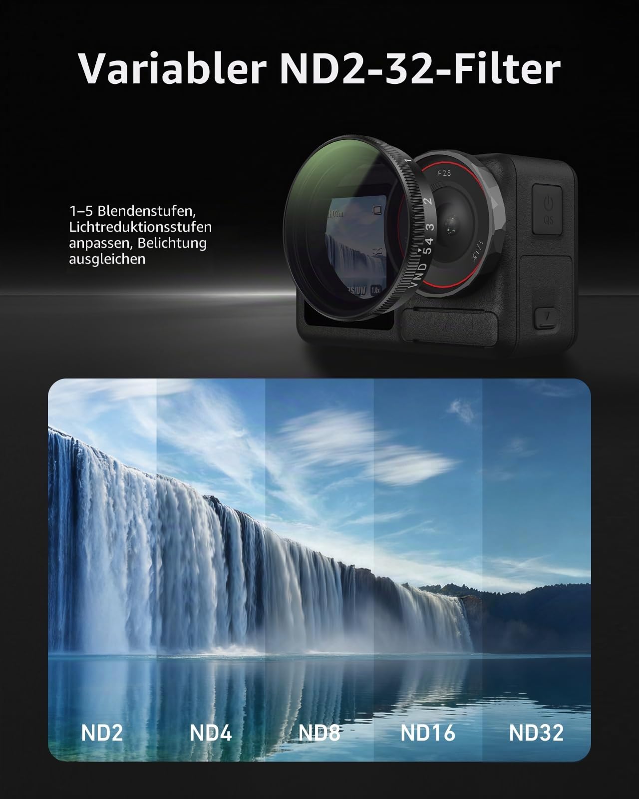 TELESIN Filter Set für DJI Osmo Action 5 Pro/4/3, VND 2–32 Variabler ND-Filter, CPL-Polarisationsfilter & UV-Schutzfilter-Kit, Aufsteckbare HD-Optikglasfilter für Vlogging Vlogging und Reisen usw.