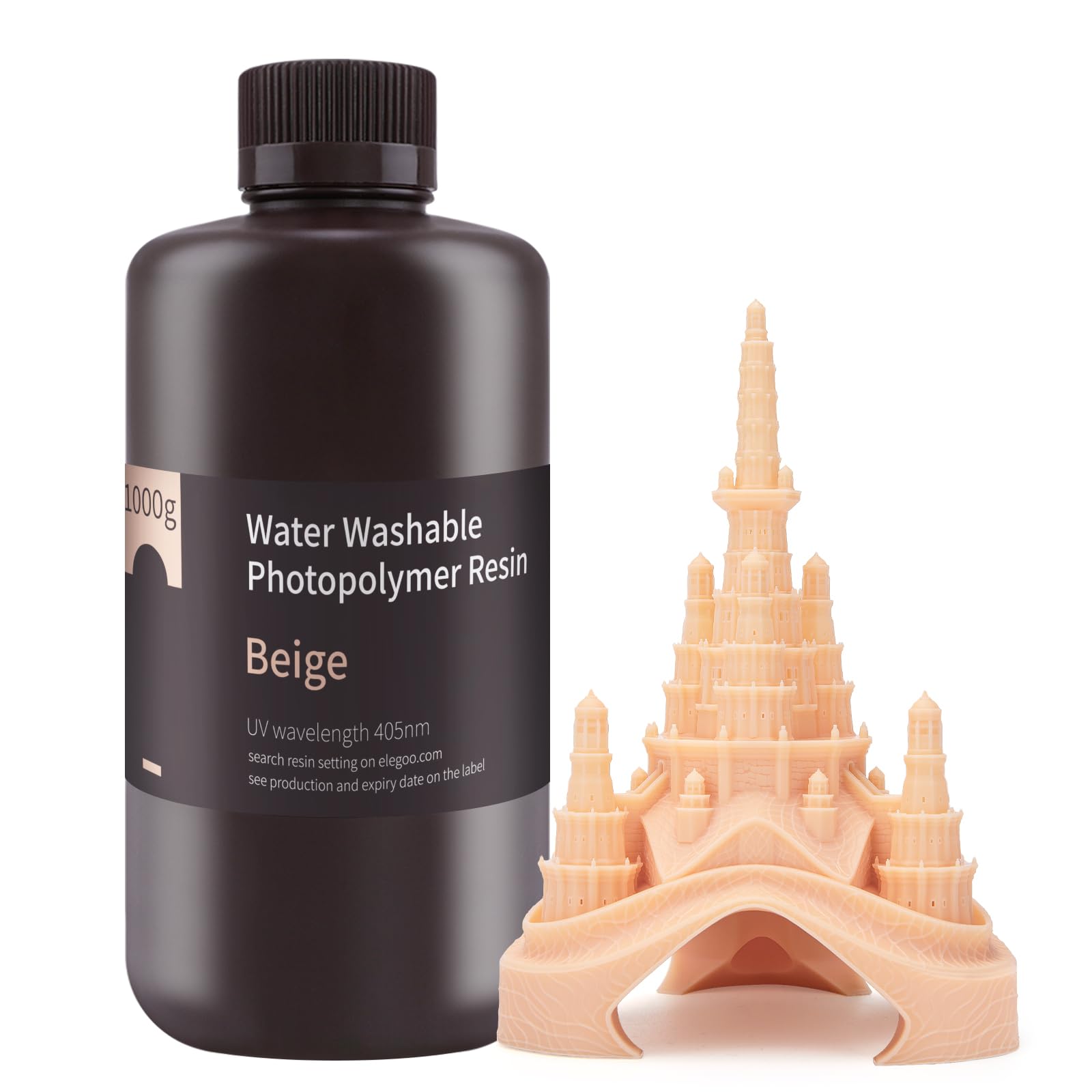 ELEGOO Stampante 3D Lavabile in Acqua Resina UV 405 nm Resina Standard Fotopolimerizzante Rapido per Stampante 3D LCD/DLP/SLA Beige 1000G