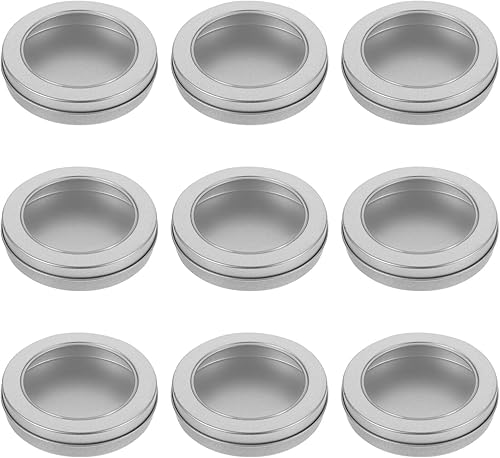 Miniatura 3 de ABOOFAN Tarro de lata de metal, 10 unidades, recipiente redondo para galletas de caramelo con tapa transparente, mini contenedores recargables para