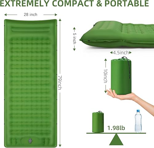Miniatura 7 de Colchoneta de dormir para camping, extra gruesa de 5 pulgadas, con almohada, bomba de pie integrada, almohadillas inflables compactas para acampar,