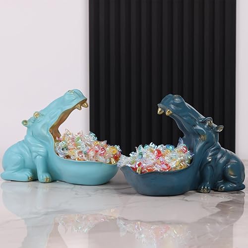 Miniatura 6 de Figura de hipopótamo plato para dulces y llavero Estatua única de hipopótamo de resina para escritorio de oficina y decoración de mesa de entrada,