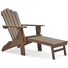 Folding Adirondack Chairs with Retractable Ottoman, Dark Brown