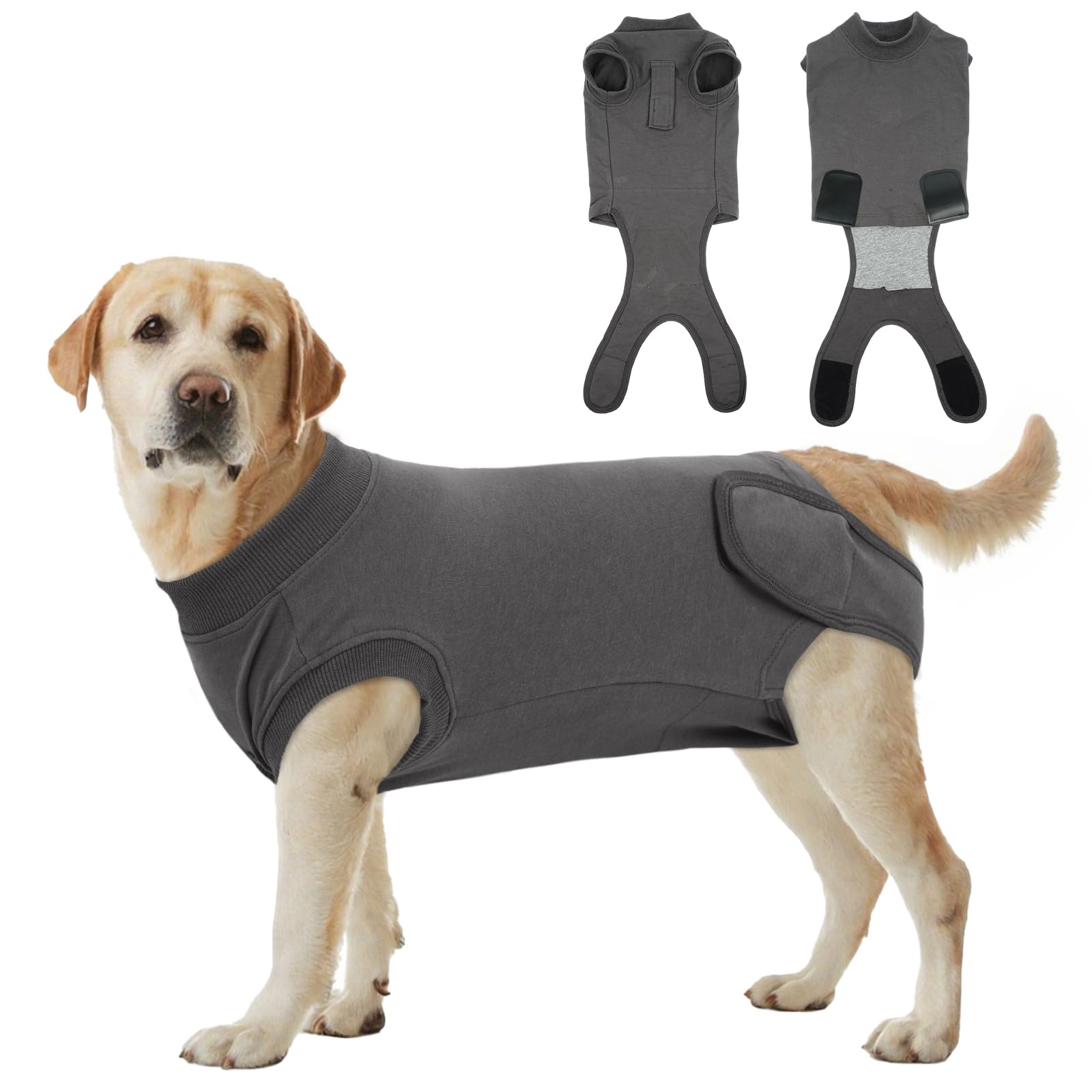 Dog Surgery Recovery Suit - Cotton Dogs Surgery Suit with Belly Pocket, Post Spay Dog Suits Fastening at Back End, Wound Protection Clothing After OP Body for German Shepherd, Boxer, Grey XXL — image 1