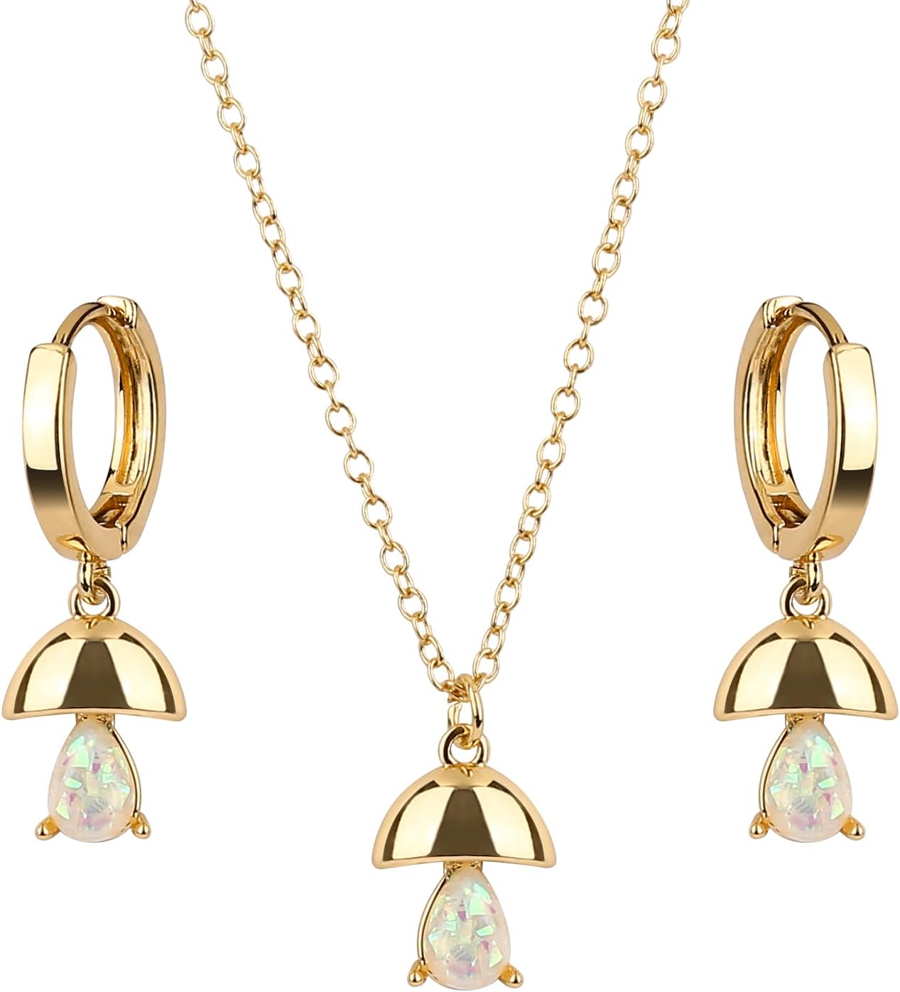 Mushroom Necklace and Mushroom Earrings for Women, Inlaid with Opal Pendant, Plant Necklace Enamel Adjustable Chain Drop Mushrooms Dangle Gold Plated Trendy Jewelry Gifts for Christmas,Birthday,Wedding,Valentine - Image 9