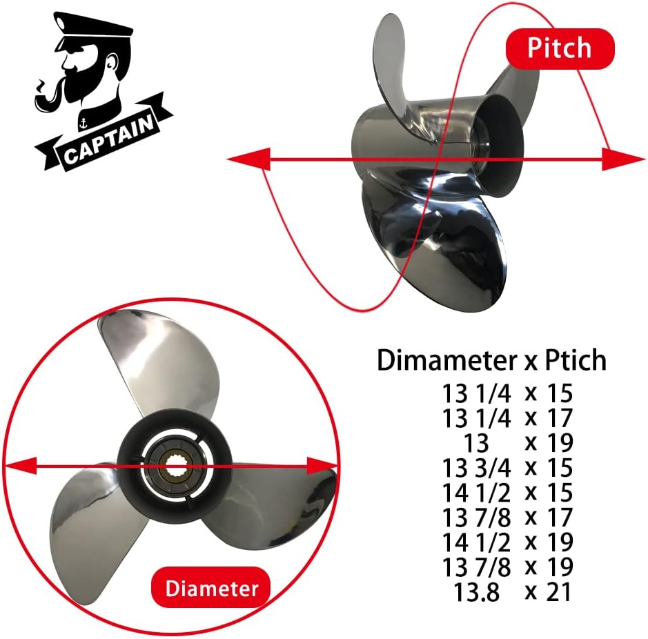 Boatman 13x19 Boat Propeller Polished Stainless Steel for Mercury Outboard Engines 40-140 HP,15 Tooth, RH