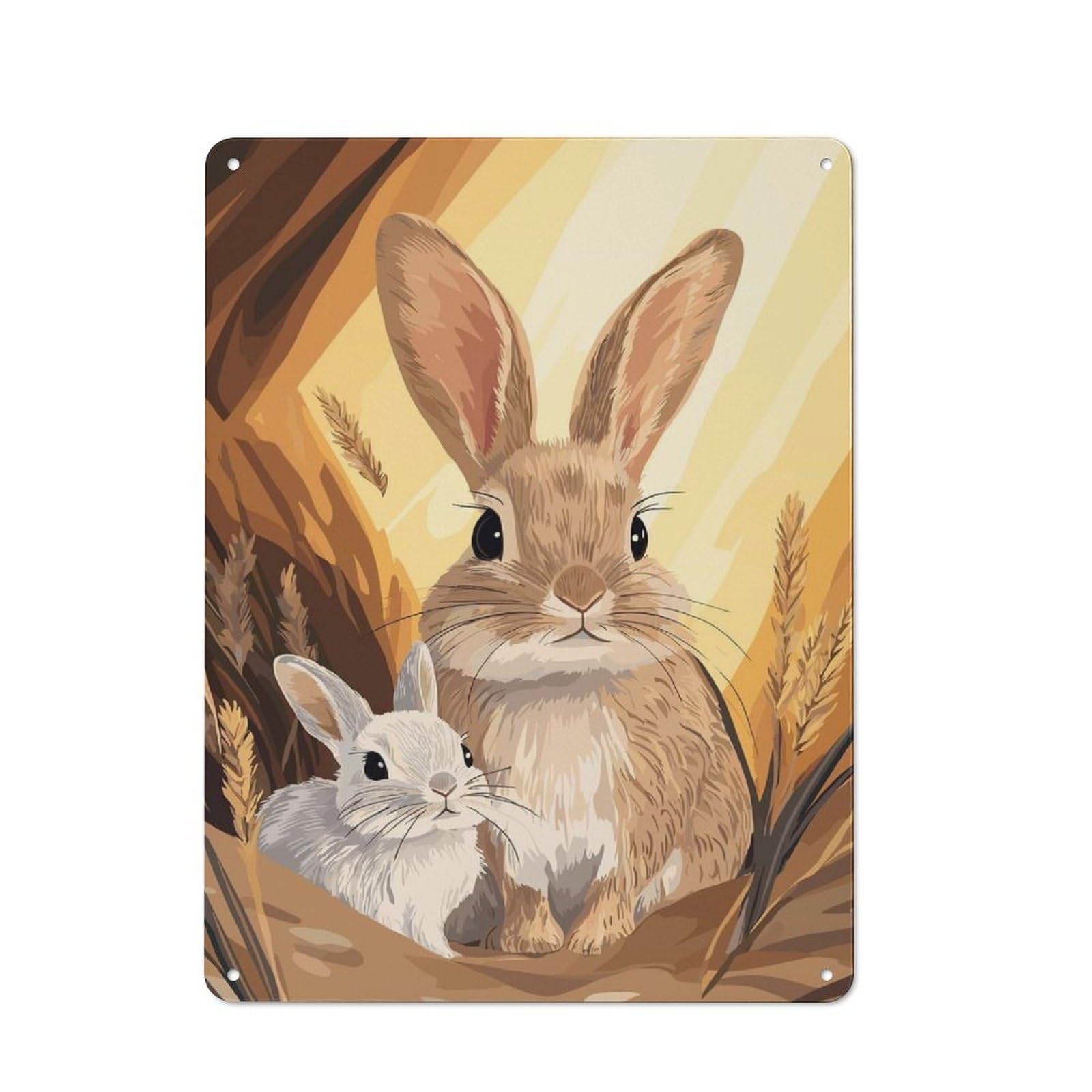 Junmoney Two Bunnies In A Meadow Tin Sign With Design 40X30cm, Vintage Shed Wall Decor For Greenhouse, Garden Room, Cafe Or Entryway