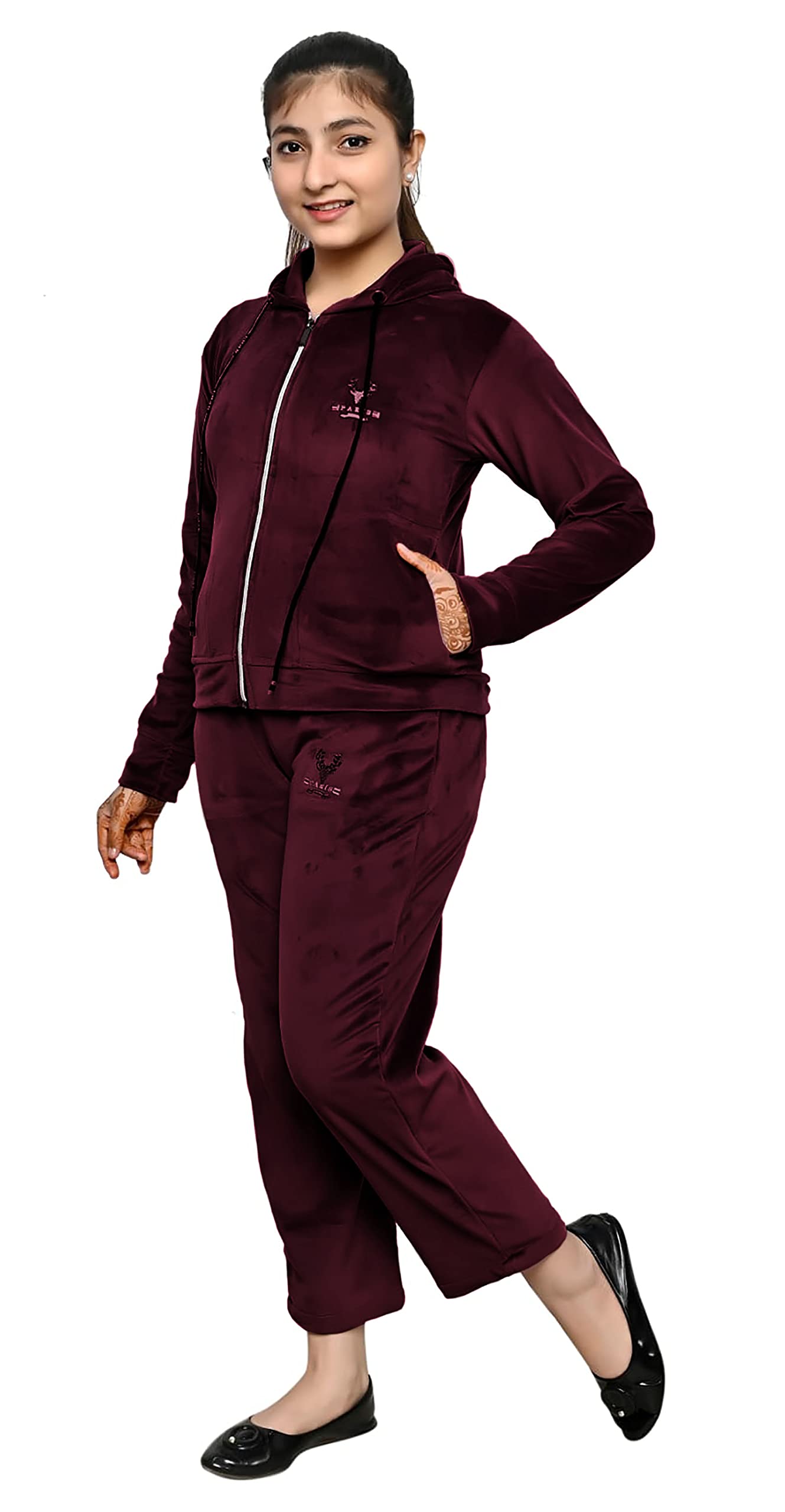 FELLAMO Girls Logo Print zip front sweat suit-89 Red 14-15 Years 1