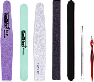 7 Pcs Nail File Set, Nail Files Professional, Nail Files 100/180 Grit, Nail File and Buffer Set, Acrylic Nail File, Nail Polish Gel Remover Tools Kit, with Cuticle Pusher and Cuticle Remover