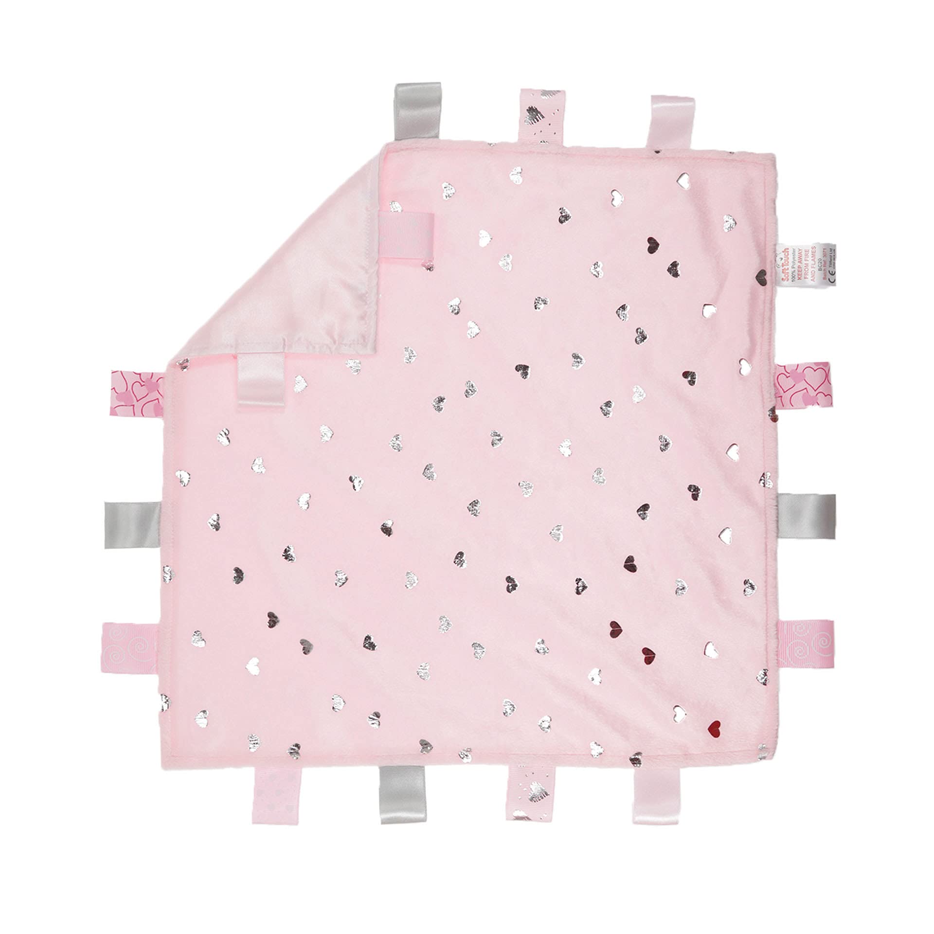 Soft Touch Foil Printed Pink Taggie Comforter Hearts Design with Satin Back