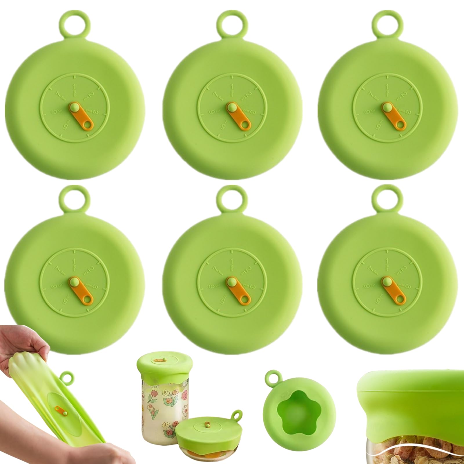 6 Pcs Silicone Food Covers Universal Can Lids for Tins, Silicone Stretch Lids Food Covers with Day Dial for Tins, Cups, Glasses, Drinks Cans(10 CM, Green)