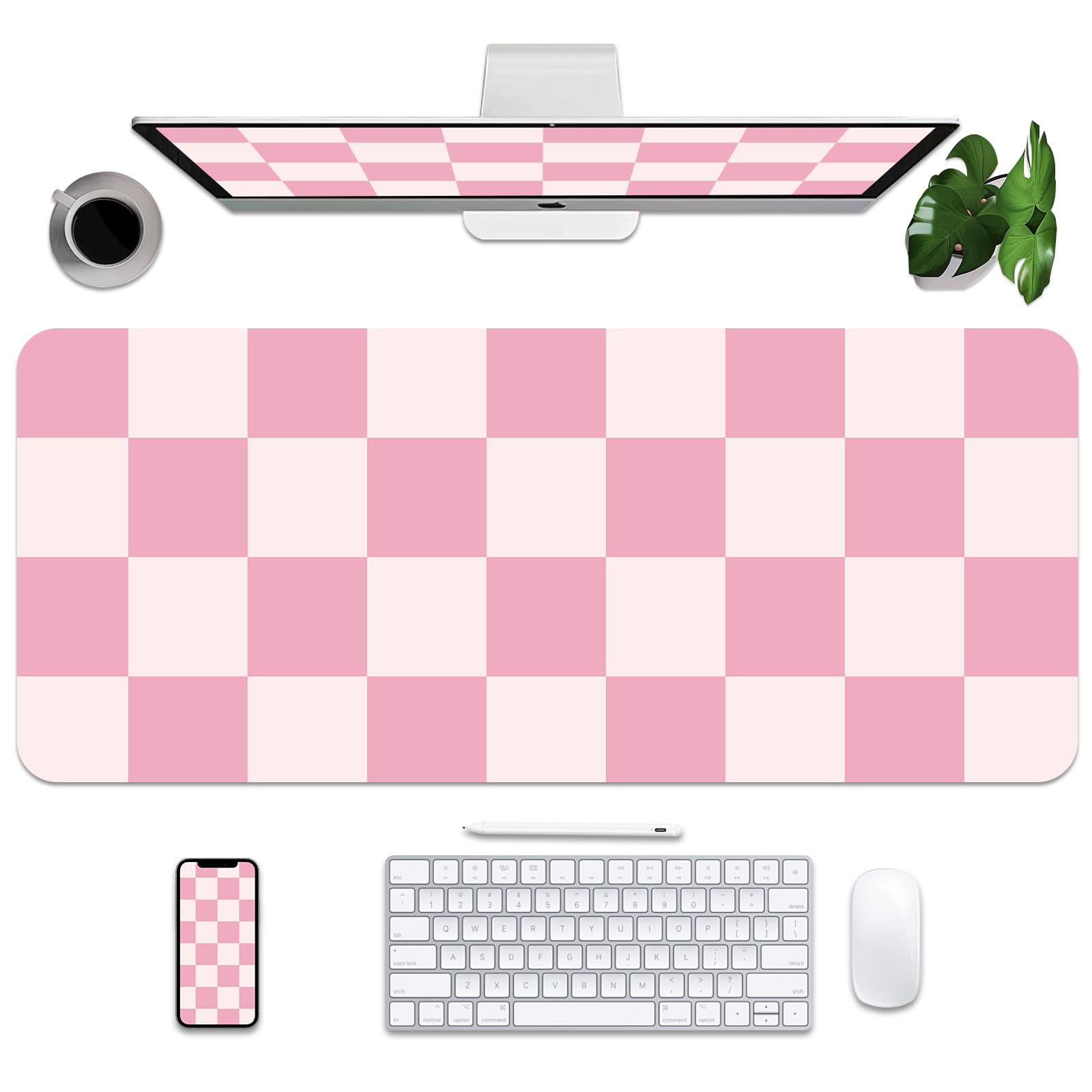 Tapis de Bureau en Cuir Rose Antidérapant Imperméable pour Souris et Clavier