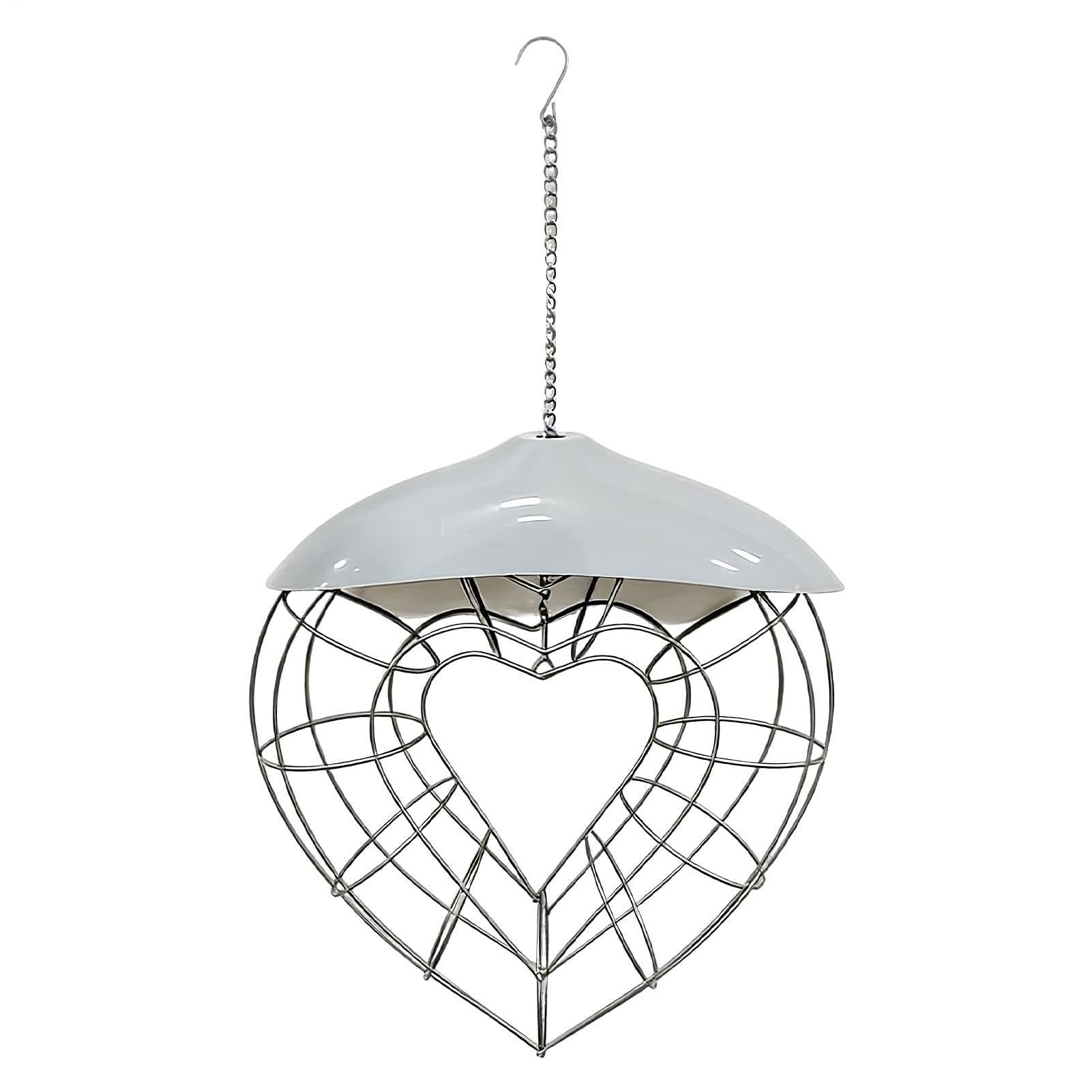 Outdoor Bird Feeder – PC Stainless Steel 27x24cm | Heart Shape Bird Feeding | Wild Birds Feeding Station | Heart-Shaped Birds Feeder | Fat Ball Holder For Garden Yard Hanging Wild Watching Use