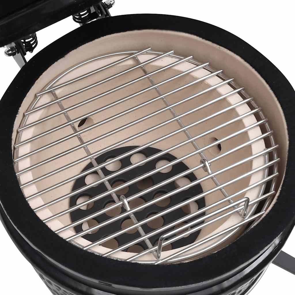 Kamado Grill 2 in 1 Smoker Ceramica, 56 cm, nero con grande griglia e robusto coperchio pieghevole per grigliare, cuocere e affumicare cibi come hamburger, pesce