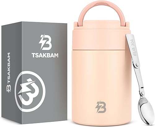 Termo para alimentos calientes, recipiente de alimentos aislado de boca ancha de 17 onzas con cuchara y asa, lonchera caliente de acero inoxidable