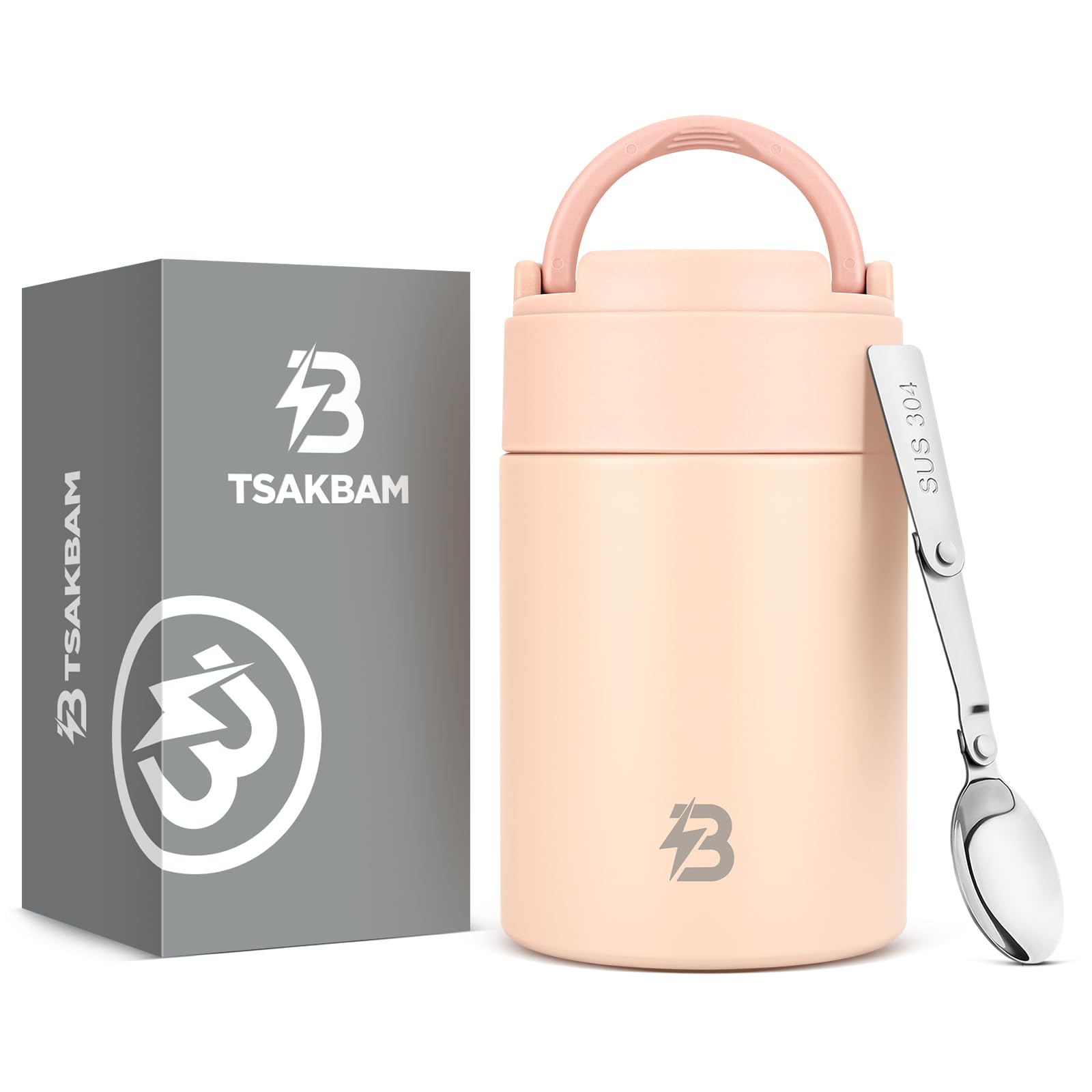 Soup Thermo for Hot Food,17OZ Insulated Food Jar with Spoon & Handle, Pink