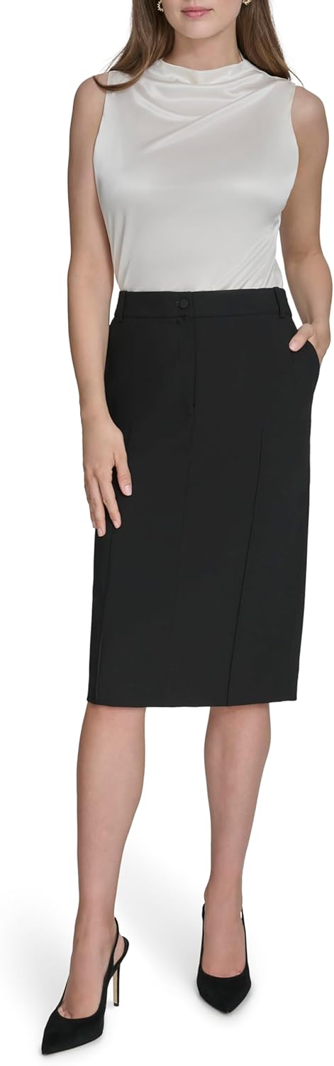 Halston Womens Woven Suiting Pencil Skirt - Image 2