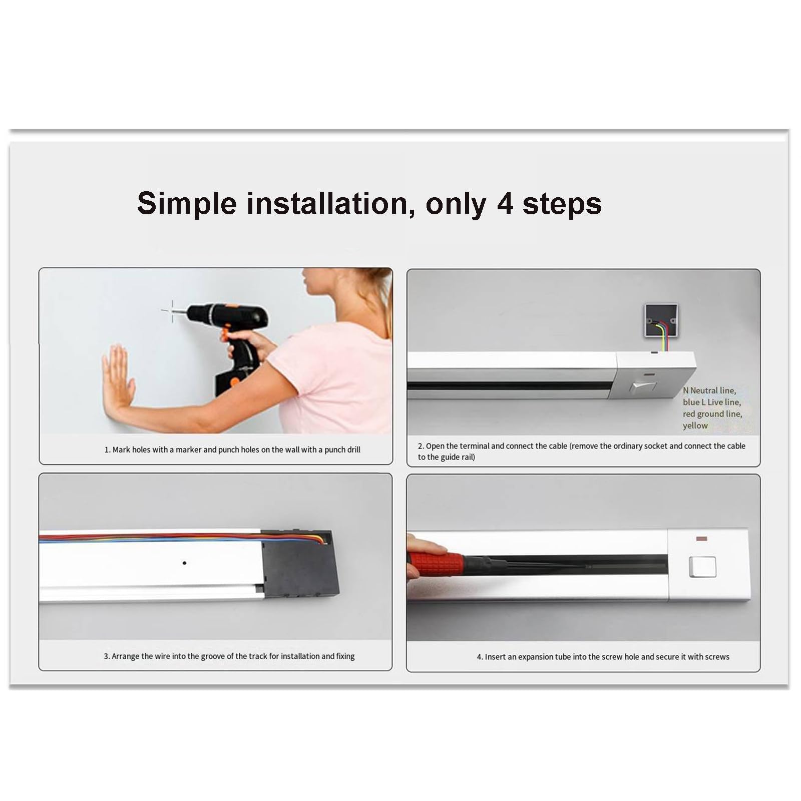 Presa da binario mobile con interruttore, installazione su binario ad alta potenza da 6000 W senza foratura, adatta per cucina/soggiorno/ufficio,Gold-40cm