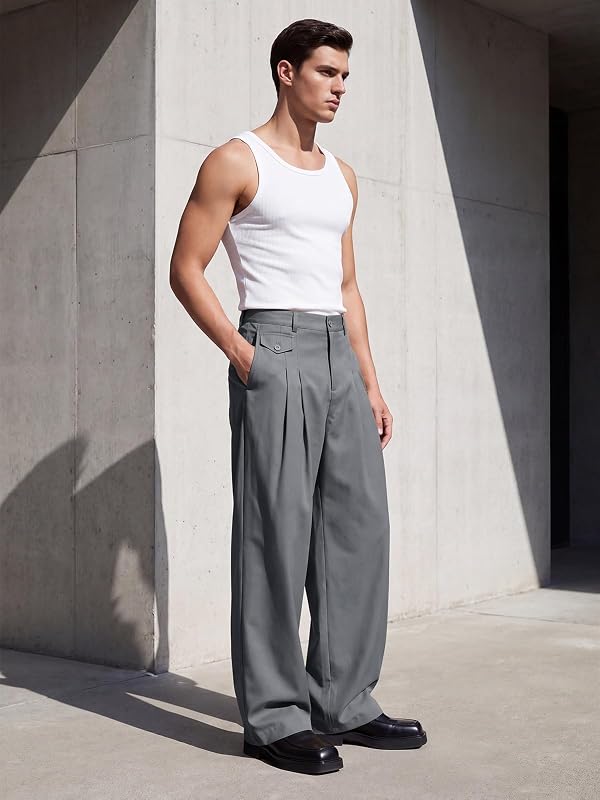 Runcati Mens Baggy Dress Pants Pleated Wide Leg Casual Elastic Waist Slacks by Runcati - Used condition - Image 4