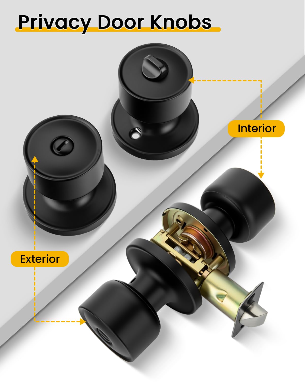 Goldenwarm Matte Black Privacy Door Knobs (10 Pack) -6