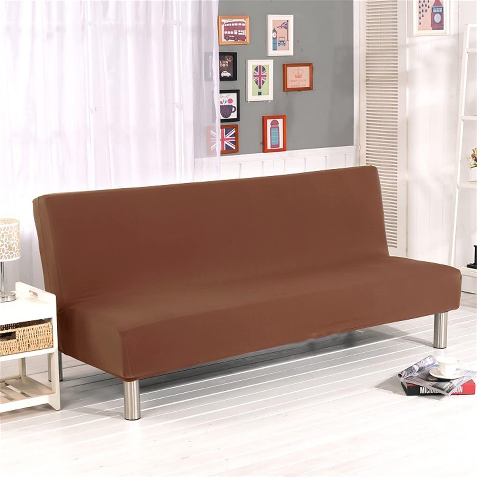 BUAOGDVG Solid Color Armless Sofa Cover 2/3 Seater Stretch Stain Resistant Sofa Bed Slipcover Non-Slip Washable Foldable Click Clack Sofa Cover(Caffè 1,160-190cm)