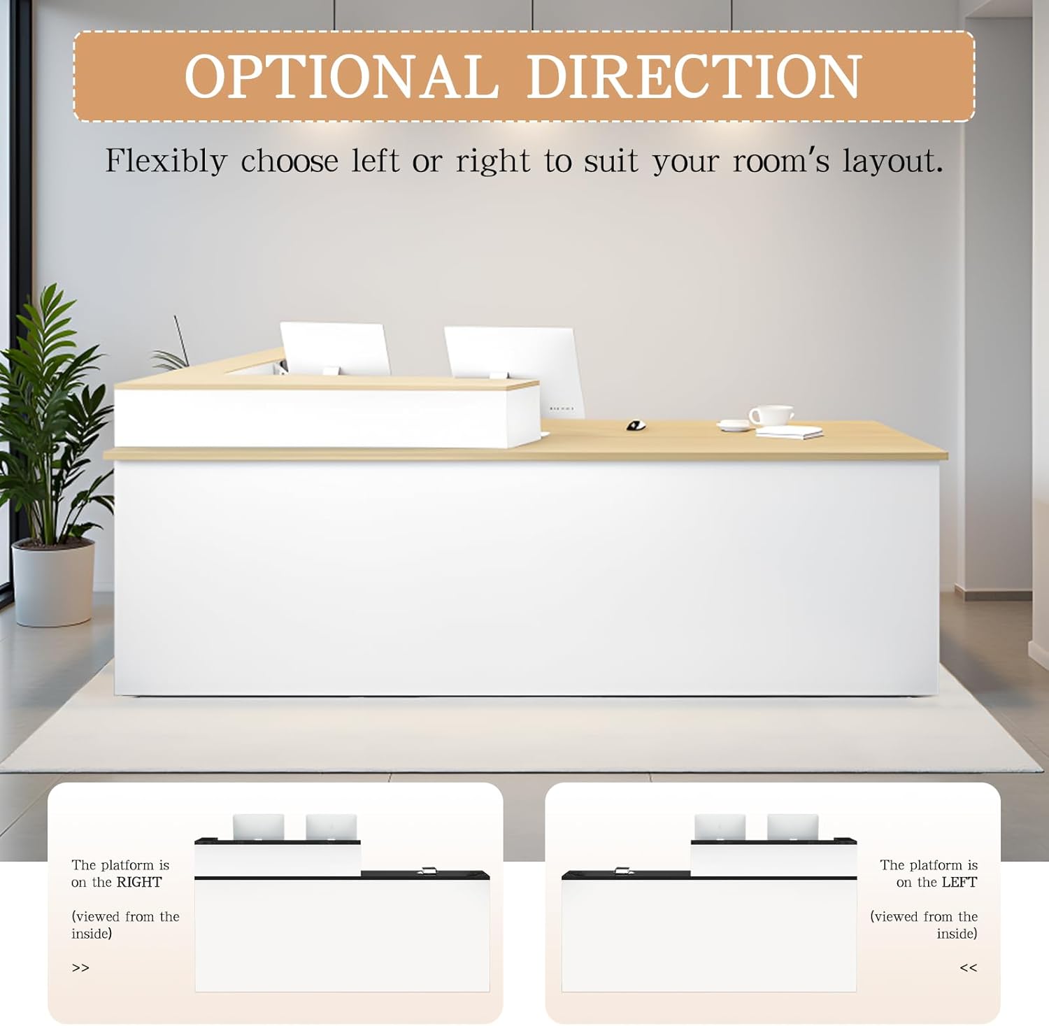 Reception Desk with Counter, Modern Front Desk with Storage, Cashier Counter for Office, Salon, Boutique, Coffee Shop, Store, Multiple Sizes & Colors