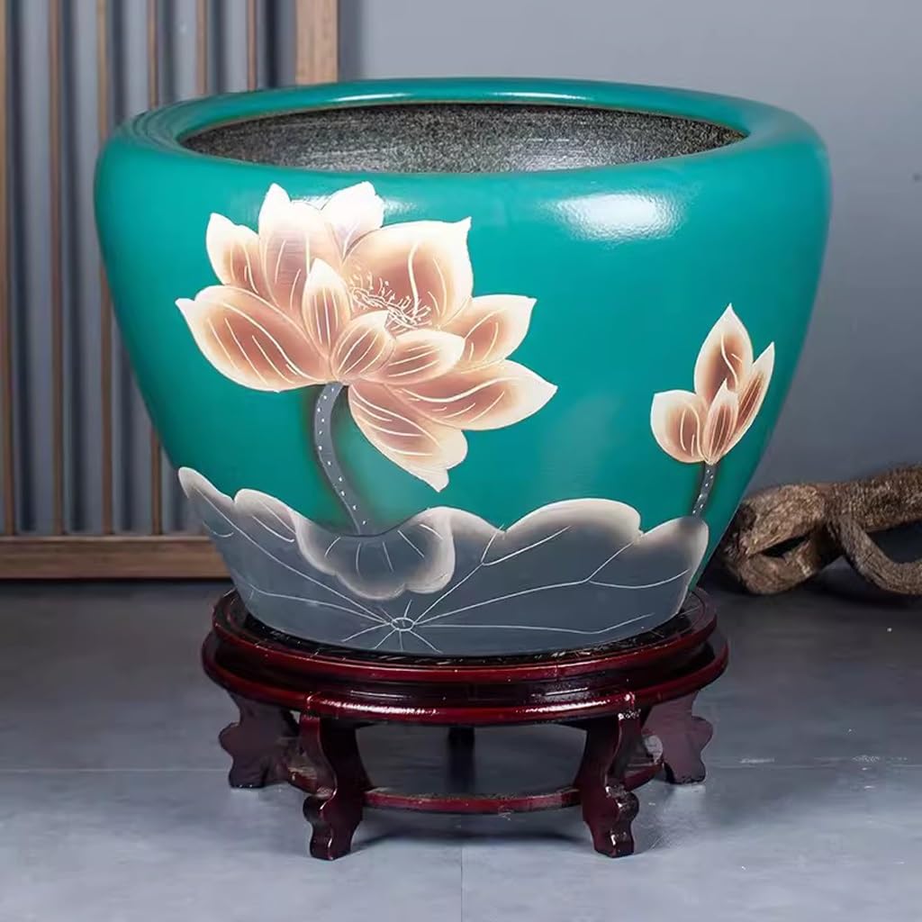 Tanque Peces Acuario Patio al Aire Libre, Tanque de Peces cerámica, balcón, acuicultura Pintada, Lirio Agua, Planta Loto, Lavabo | 41cm