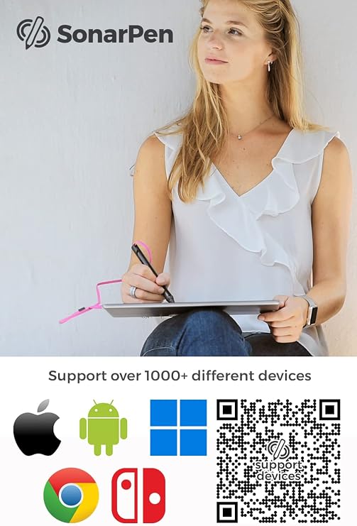 SonarPen - Pressure Sensitive Smart Stylus Pen Bundle w Replacement Nibset Optimized 4 Android & SonarPen Pocket Carrier. Compatible with Apple iPad/iPhone/Android/Nintendo Switch/Chromebook (Black)