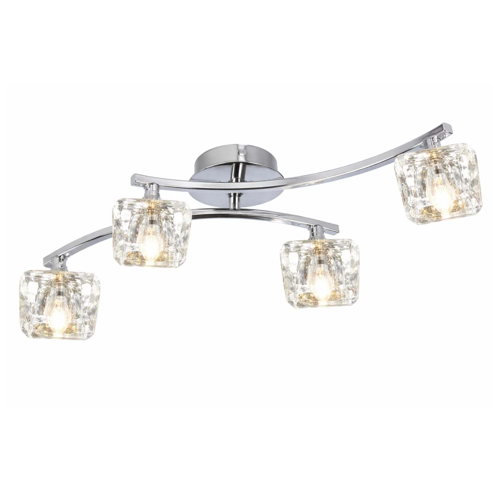 UKEW Crystal Semi Flush Ceiling Lights - 4 Way Chrome Silver Ceiling Light Fixture with Diamond Cut Glass Shades for Living Room Kitchen Bedroom