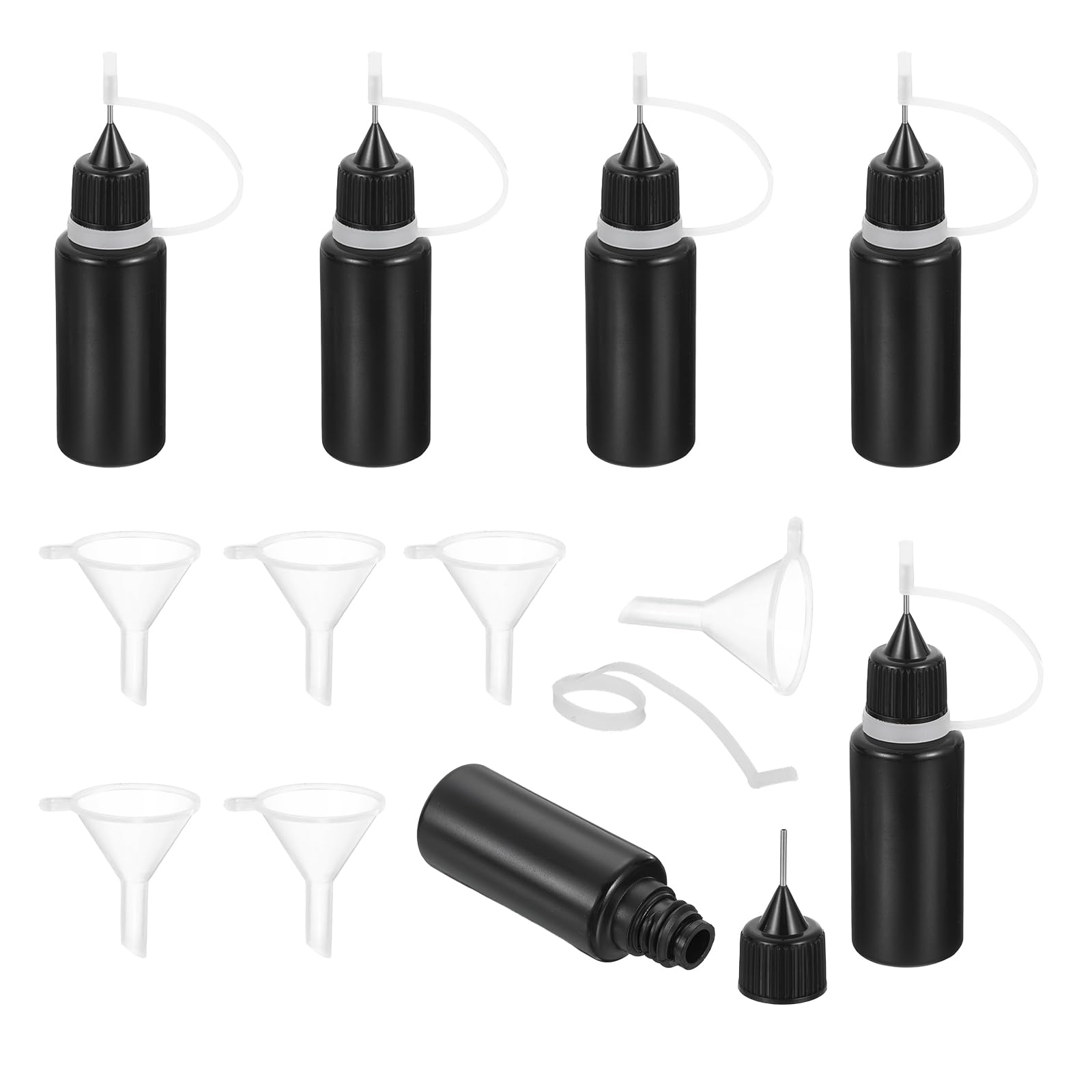MECCANIXITY 6Pcs Needle Tip Squeeze Bottle, 15ml/0.5oz Glue Tip Applicator Bottles Plastic Liquid Glue Bottle for Paper Crafts, Painting, Oil, Ink(Black, with 6 Funnel)