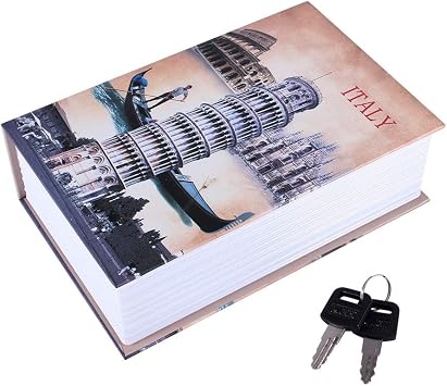 Book Safe Lock Box with Key, Dictionary Book Secret Safe Security Box Vintage Faux Book Hidden Safe for Home Office Cafe Bookshelf Decoration Italy