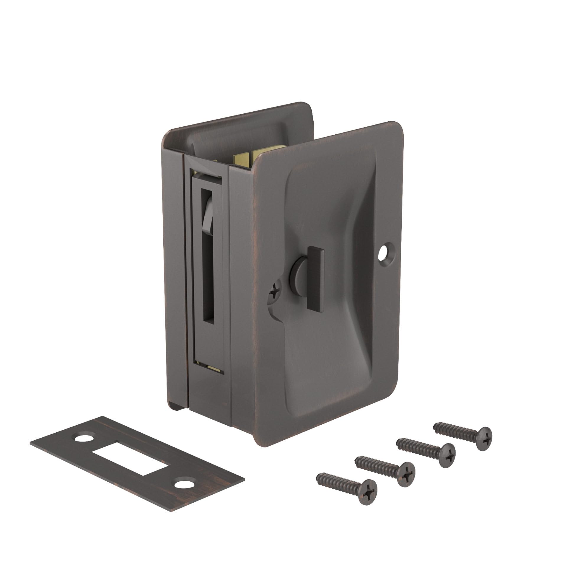 Richelieu Hardware 1701ORBPSBC Onward Pocket Door Pull, Privacy Lock, 3 1/4 in (82 mm), Rectangular, Oil-Rubbed Bronze