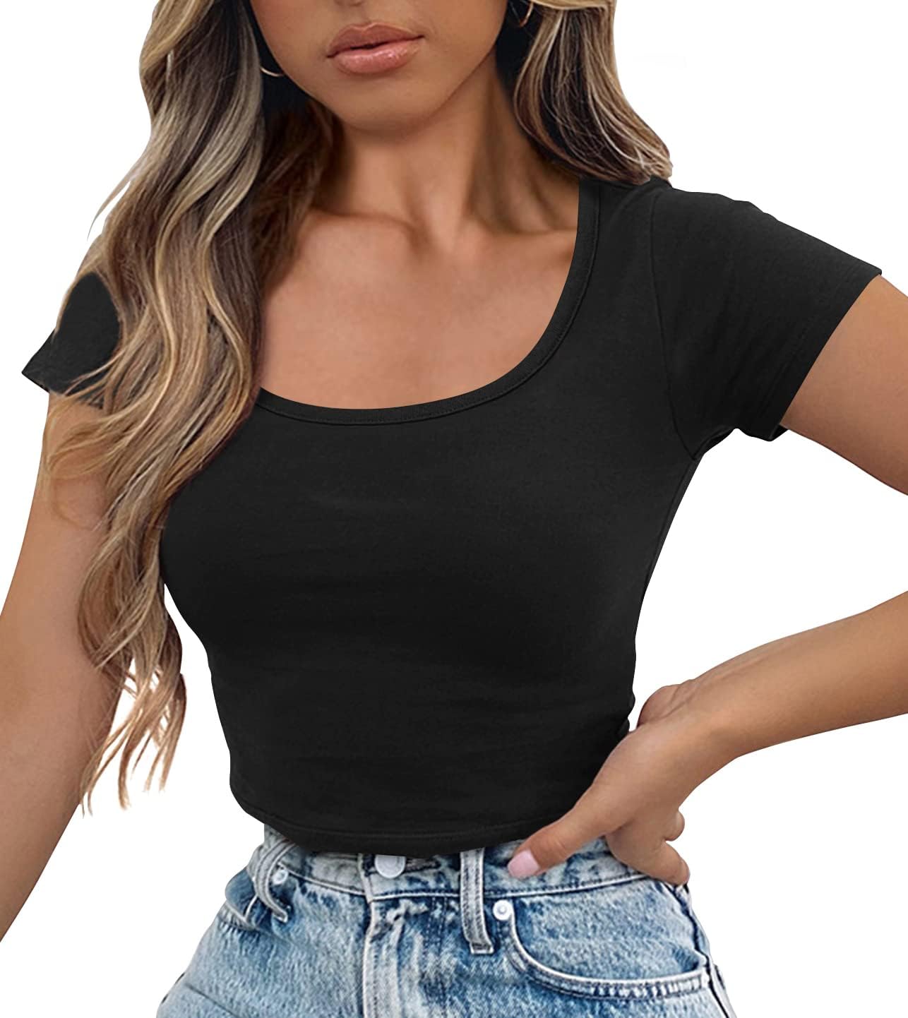 Artfish Women's Casual Short Sleeve Scoop Neck Fitted Workout Basic Crop Top Teen T-Shirts - Image 3