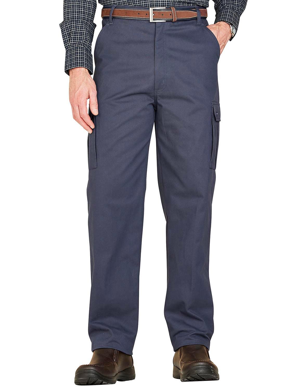 Chums Men's Navy Cotton Cargo-Style Trousers With Side Elastic Waist, Functional And Comfortable Smart Casual Outdoor Pants 40W / 31L