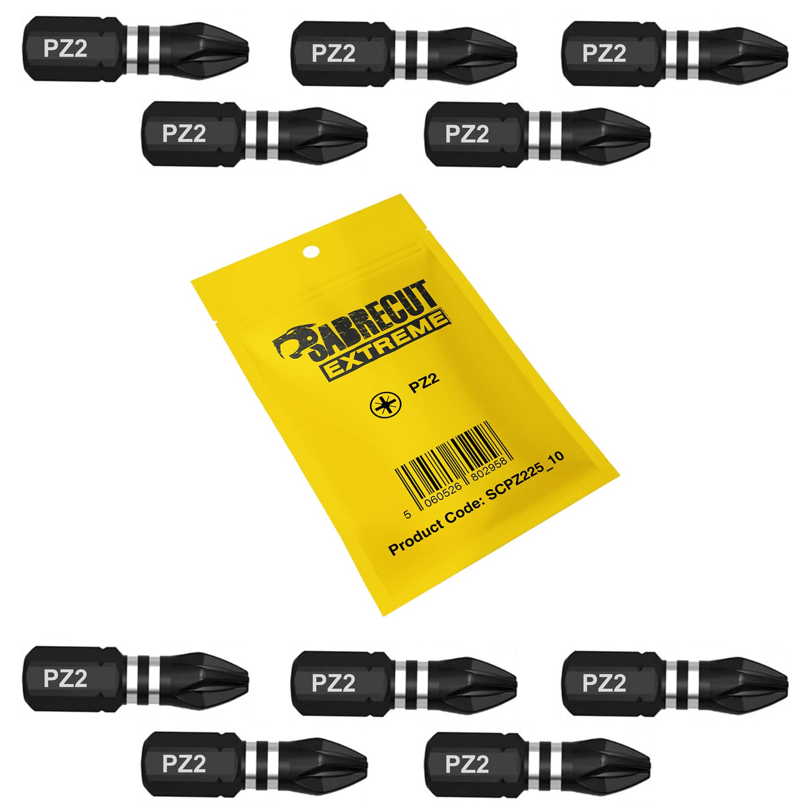 Sabrecut 10 X Scpz225_10 25Mm Pz2 Impact Screwdriver Driver Bits Set Single Ended Pozidriv Pozi No.2 Heavy Duty