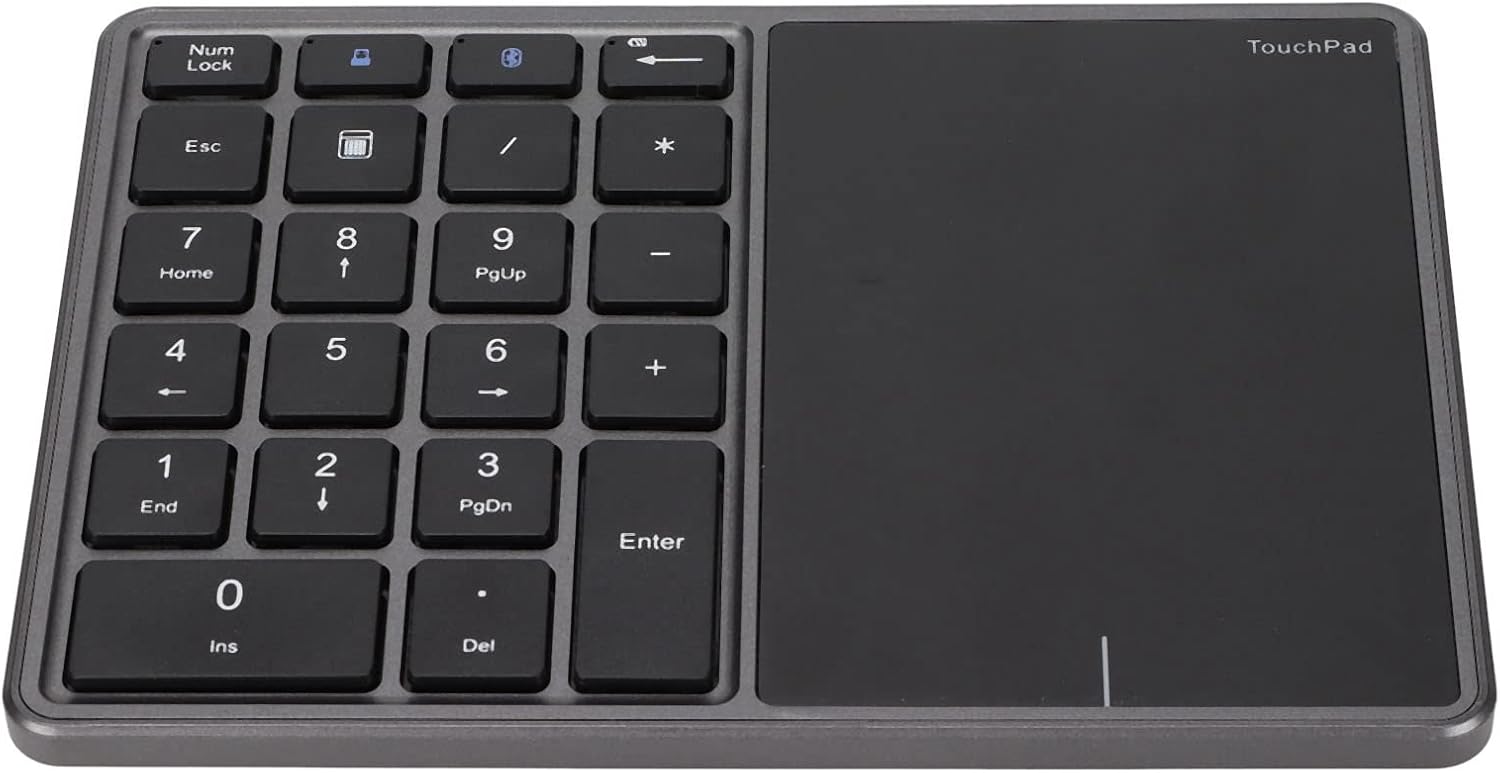 Zunate Numeric Keypad, 22 Keys Type C Rechargeable Number Pad with Touchpad, USB Receiver, Dual Mode Mini Numeric Keypad for Laptop, PC (Grey)