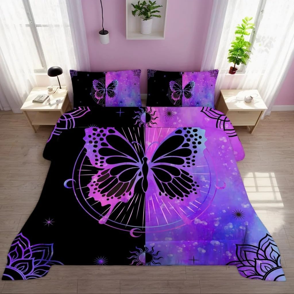 Butterfly Comforter Set Twin Size for Girls Kids Teens Blue Purple Tie Dye Bedding Set 5 Pieces Bed in a Bag