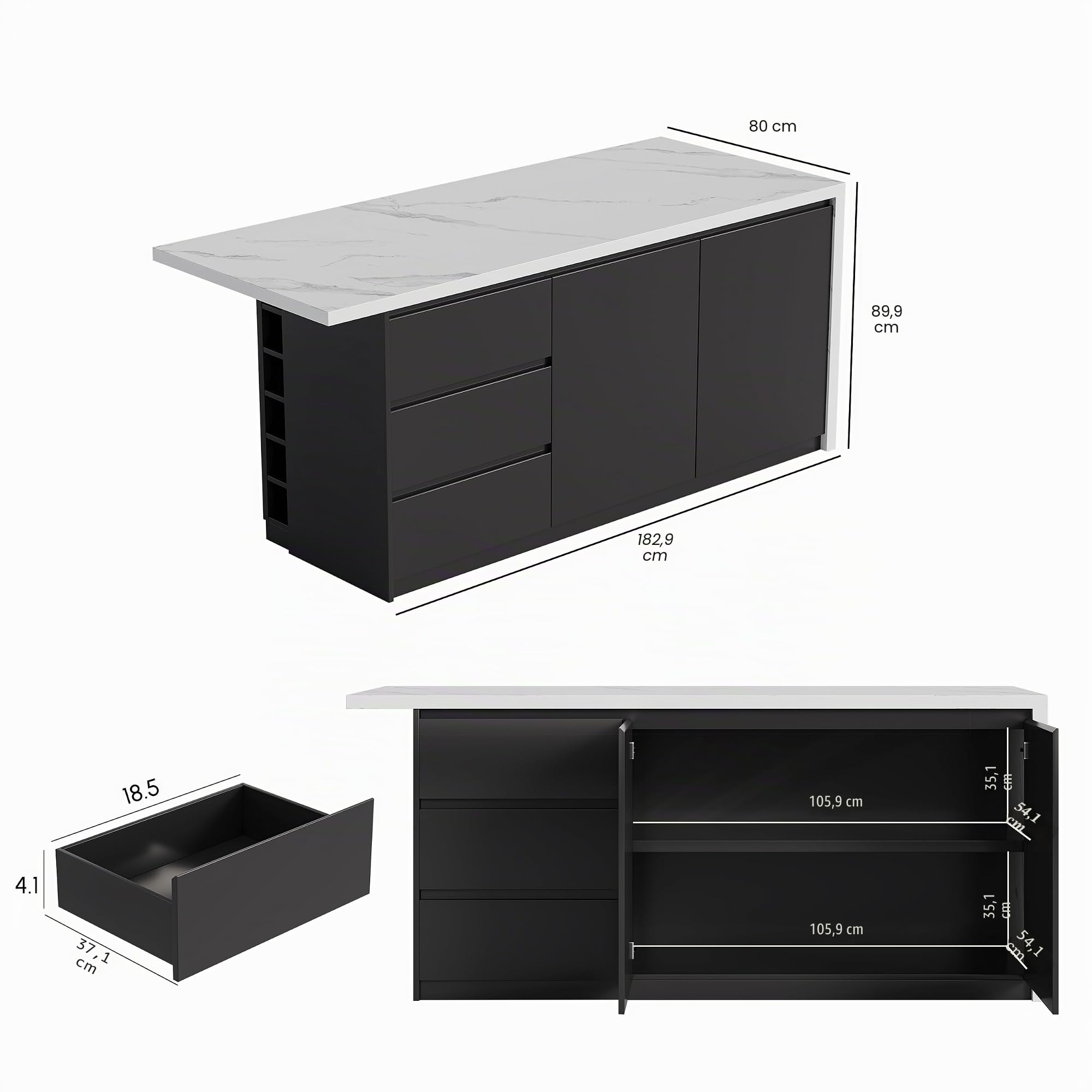 Homary Ila de Cocina con Almacenamiento múltiple para Cocina y Comedor, 183cm x 80cm