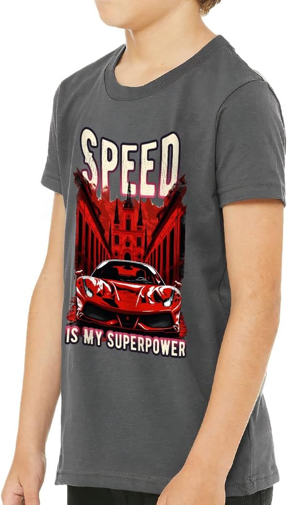 Speed Superpower Kids' T-Shirt - Sports Car T-Shirt - Quotes Printed Tee Shirt for Kids