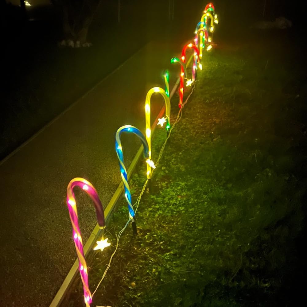 Lumières LED solaires en forme de sucre d'orge étanches pour balisage extérieur de Noël x10