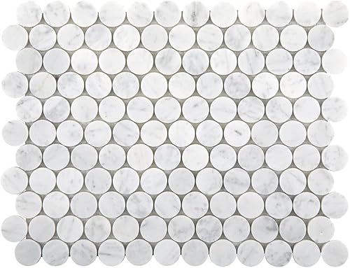 Adolif Carrara - Mosaico de mármol blanco, mosaico de mármol de tejido de canasta de 1 x 2 pulgadas para cocina, baño, pared y ducha, 100% mármol