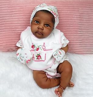 KOKOMANDY Black Lifelike Reborn Baby Newborn Baby Doll Girls 19inch (49cm) That Look Real Baby Babies Alive with Dark Brown Handmade Painted Skin Soft Cloth Body African American Baby Doll