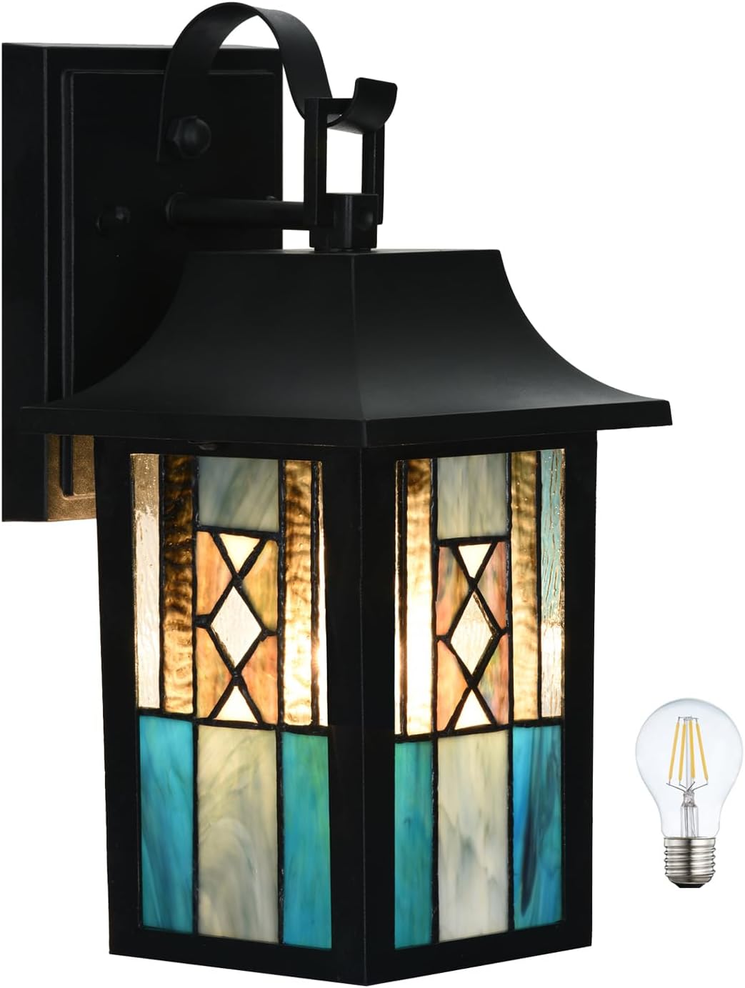 WL0011 Tiffany Style Outdoor Light Fixutres Stained Glass Wall Sconce Exterior Waterproof Wall Lantern Light Fixture for Balcony Aisle Hallway W 7X D 6 x H 12 Inches, Bulb Included (Aurix)