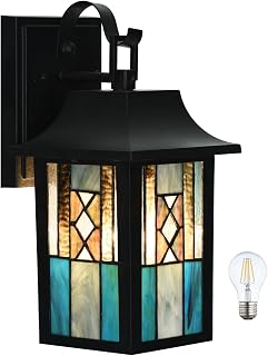 WL0011 Tiffany Style Outdoor Light Fixutres Stained Glass Wall Sconce Exterior Waterproof Wall Lantern Light Fixture for Balcony Aisle Hallway W 7X D 6 x H 12 Inches, Bulb Included (Aurix)