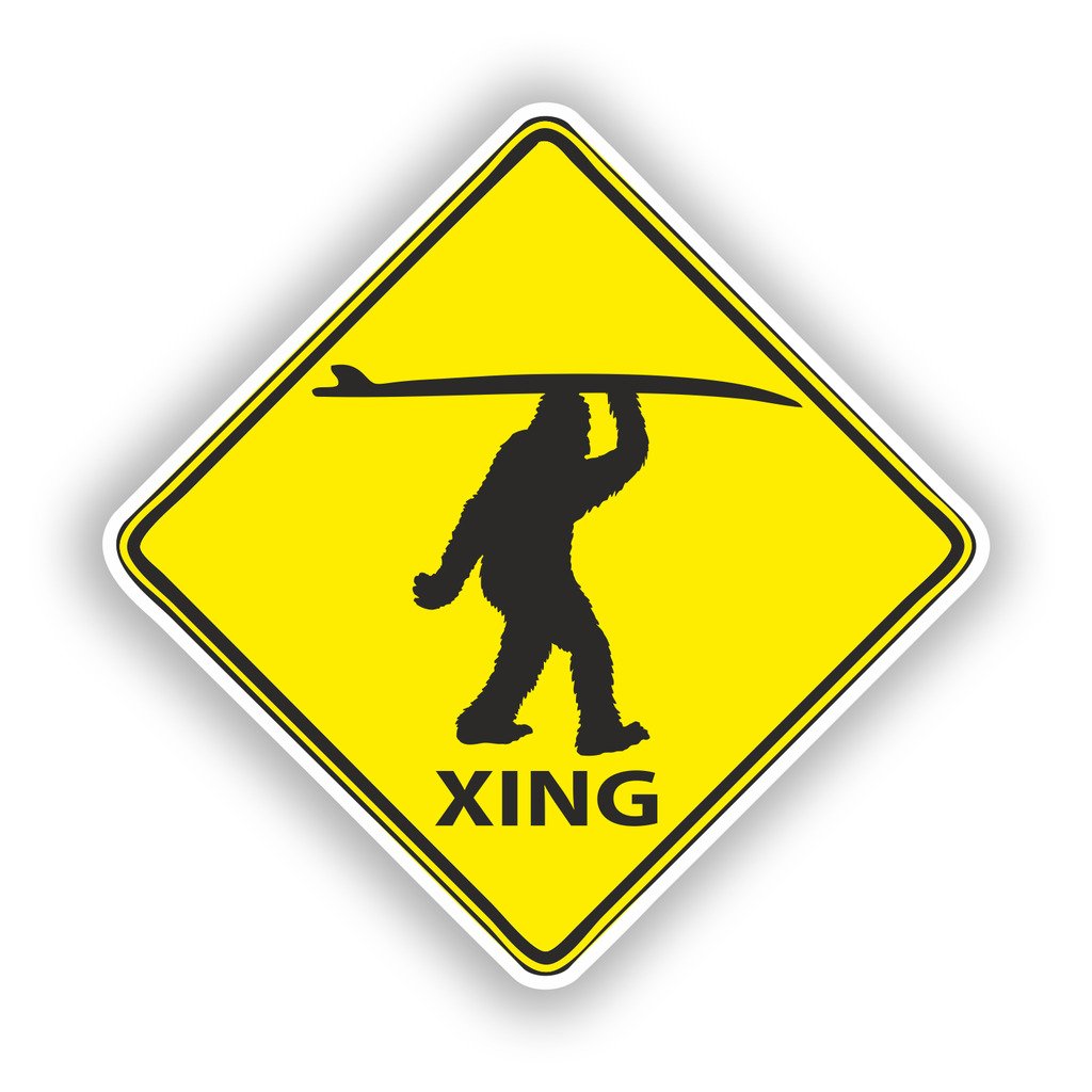 Destinationvinyl Multi 2 X 10Cm/101Mm Surf Sasquatch Crossing Vinyl Stickers Travel Luggage Big Foot #10174