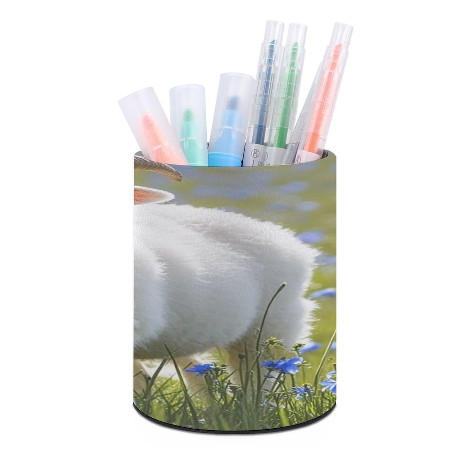 VstaDank Sheep Pen Holder PU Leather Pencil Cup Minimalist Desk Pencil Holder Round Make Up Brush Organizers For Office Dorm Room&Vanity Desk Accessories