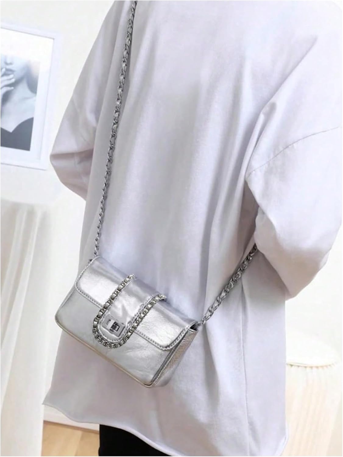 SweatyRocks Women's Metallic Mini Crossbody Bags Flap Shoulder Purse with Chain Strap - Image 3
