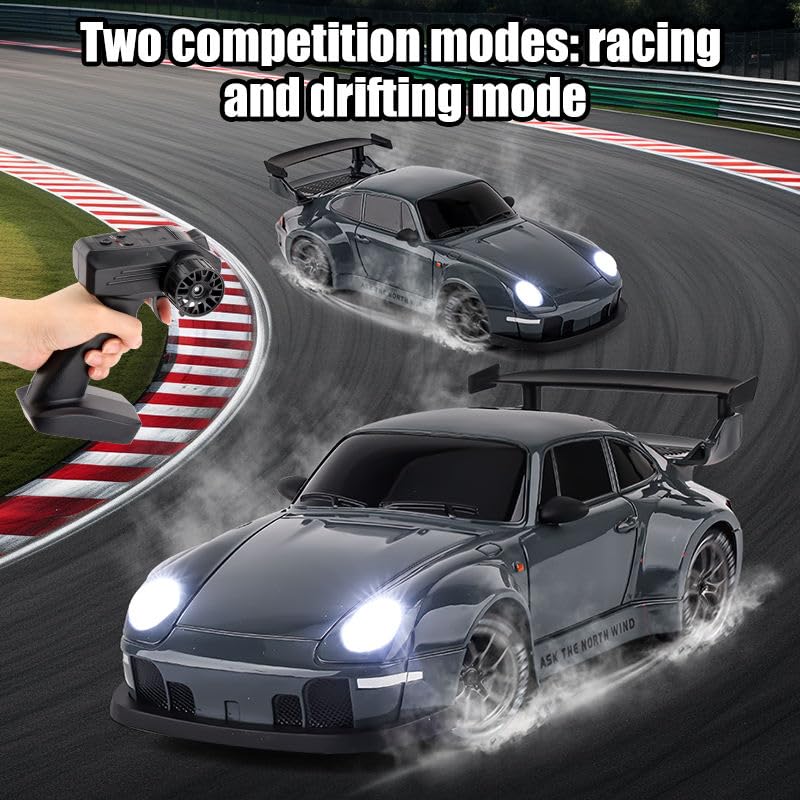 Image of 2.4G 1:24 Scale Porsche 911 Turbo RC Drift Car | Classic Wide Body Design, LED Lights, 20Km /H Max Speed | Remote Control Toy for Kids & Adults, Black